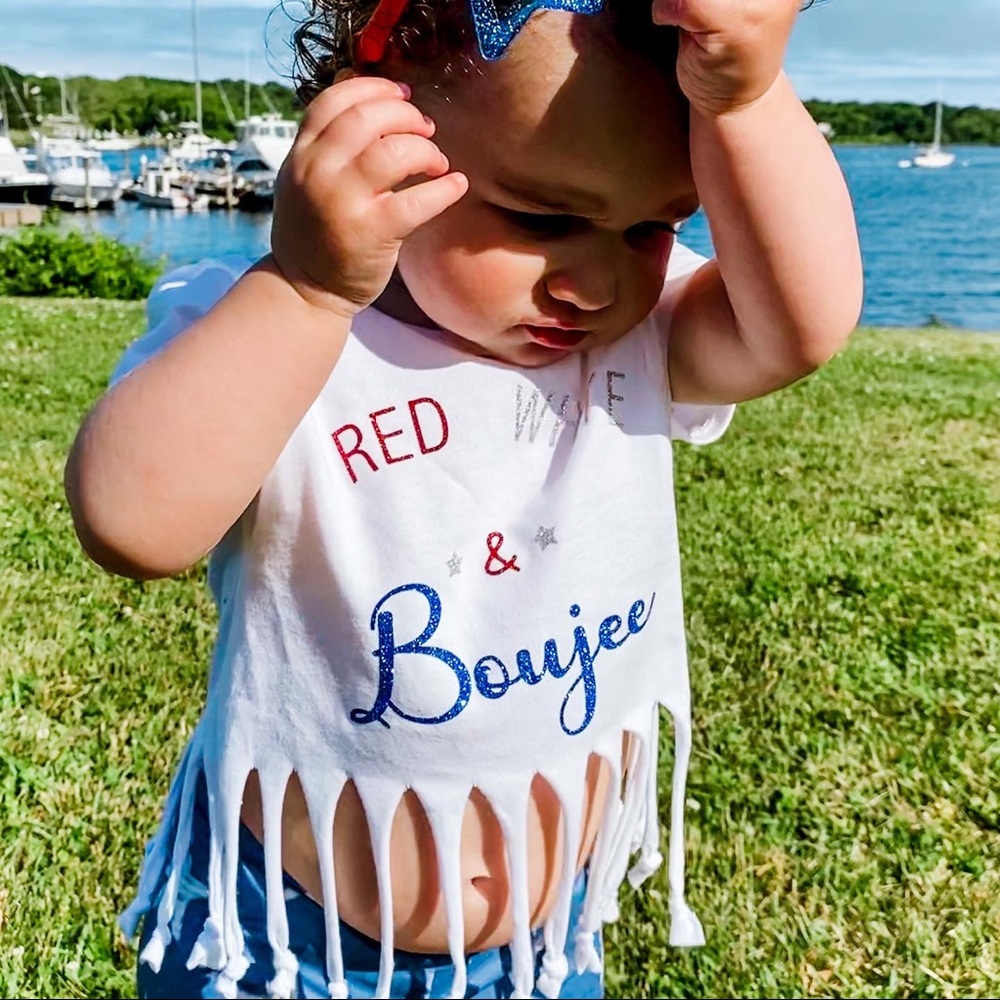 RED WHITE AND BOUJEE FRINGE TOP